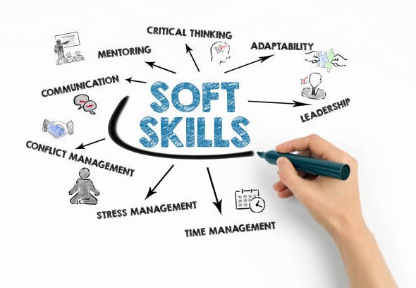 Soft Skills Concept. Chart with keywords and icons on white background.